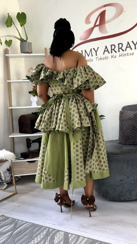 A Xhosa Inspired Shweshwe Lulutho Peplum Ceremonial Dress